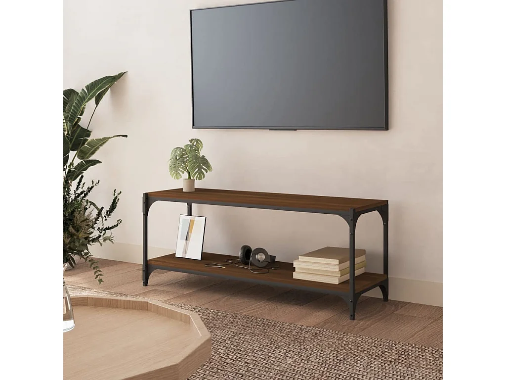 Meuble TV Chêne marron 100x33x41 cm Bois d'ingénierie et acier
