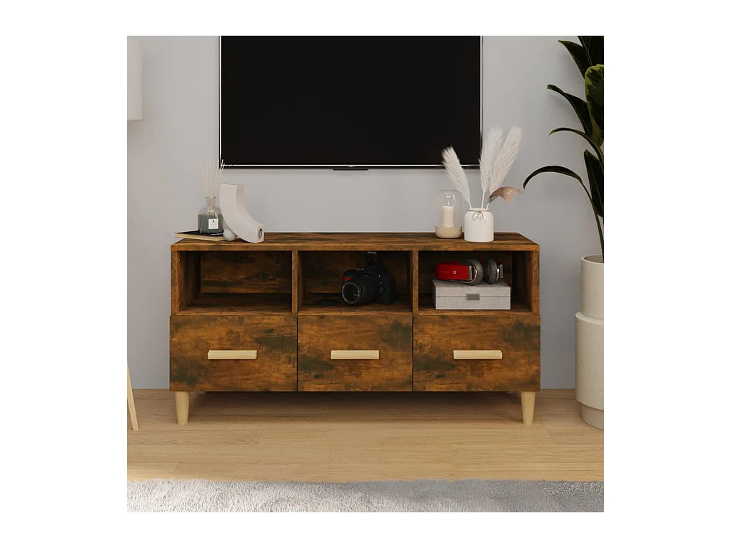 Mobile TV Rovere Fumo 102x36x50 cm in Legno Multistrato