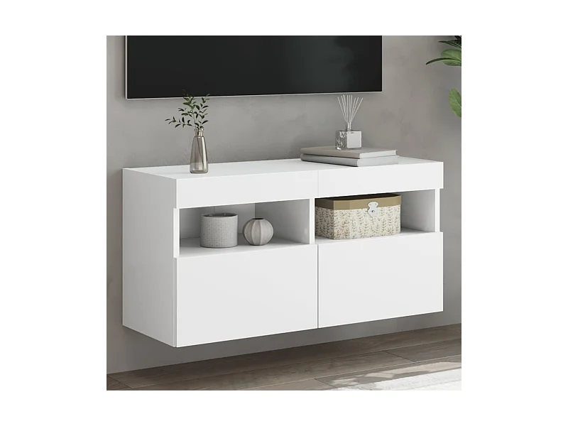 Mobile TV a Parete con Luci LED Bianco 80x30x40 cm