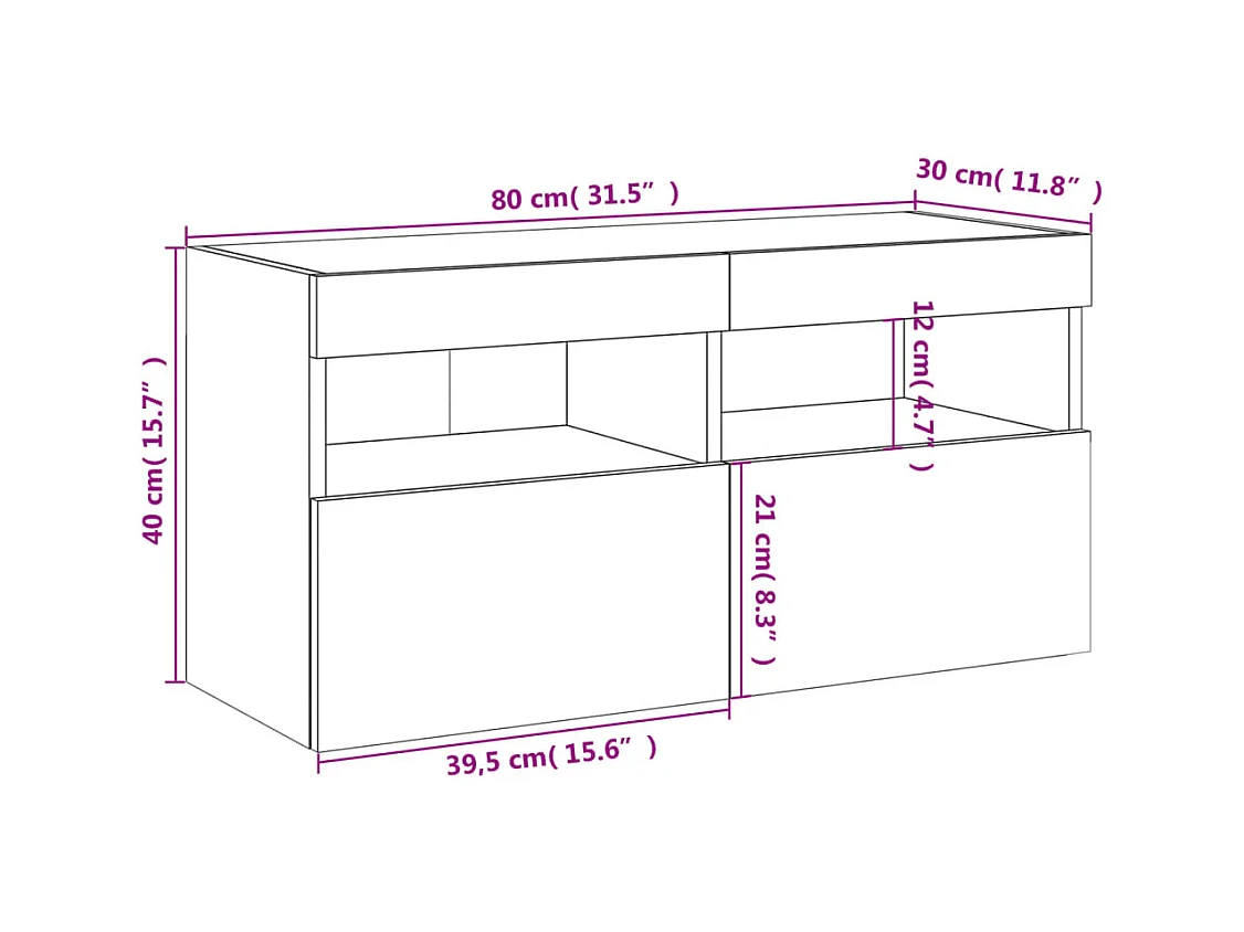 Tv-wandmeubel met LED-verlichting 80x30x40 cm wit