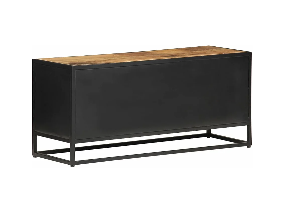 Meuble TV 90x30x40 cm Bois de manguier brut et canne naturelle