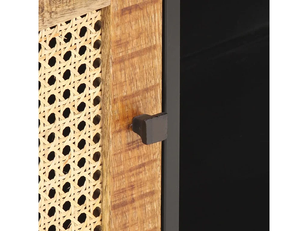 Meuble TV 90x30x40 cm Bois de manguier brut et canne naturelle