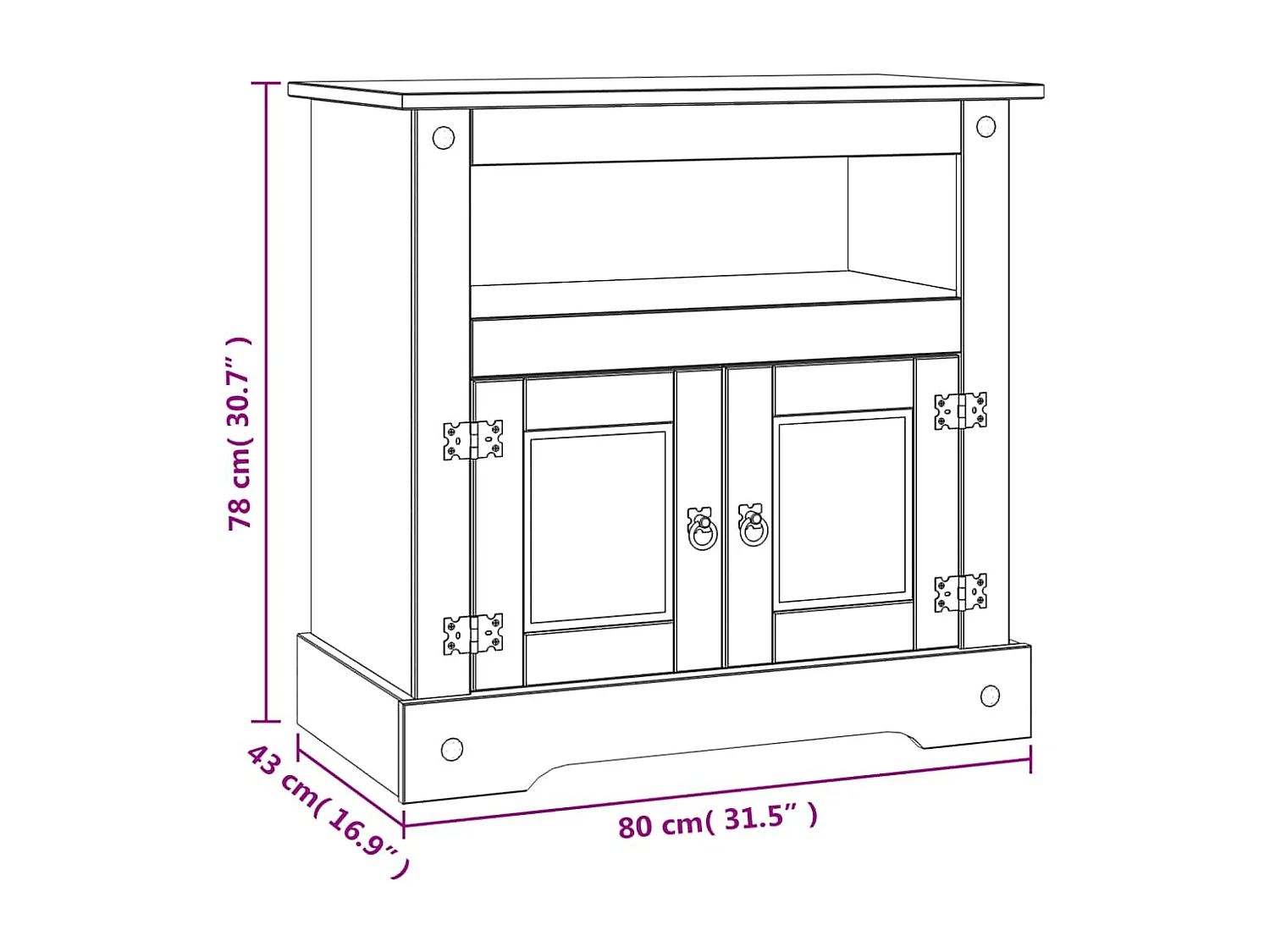 Mobile Porta TV Legno Pino Messicano Corona Range 80x43x78 cm
