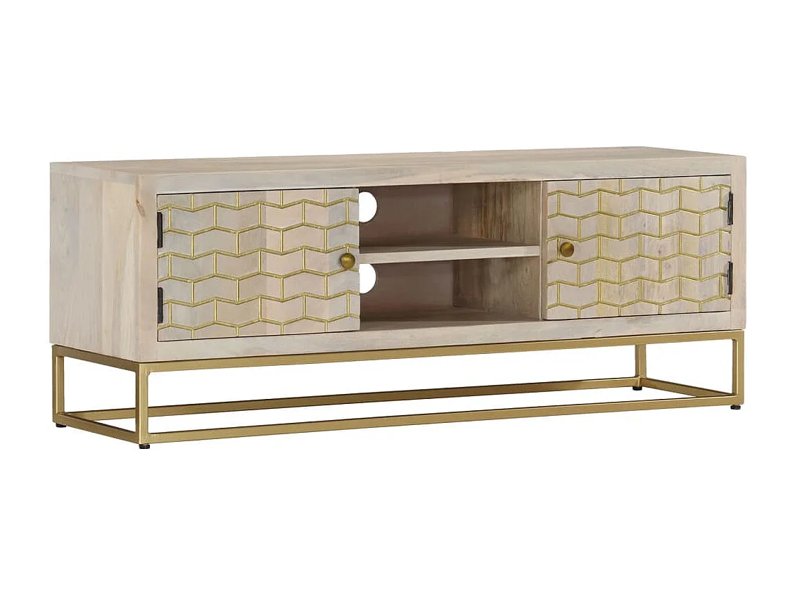 Meuble TV 110x30x40 cm bois de manguier massif blanchi