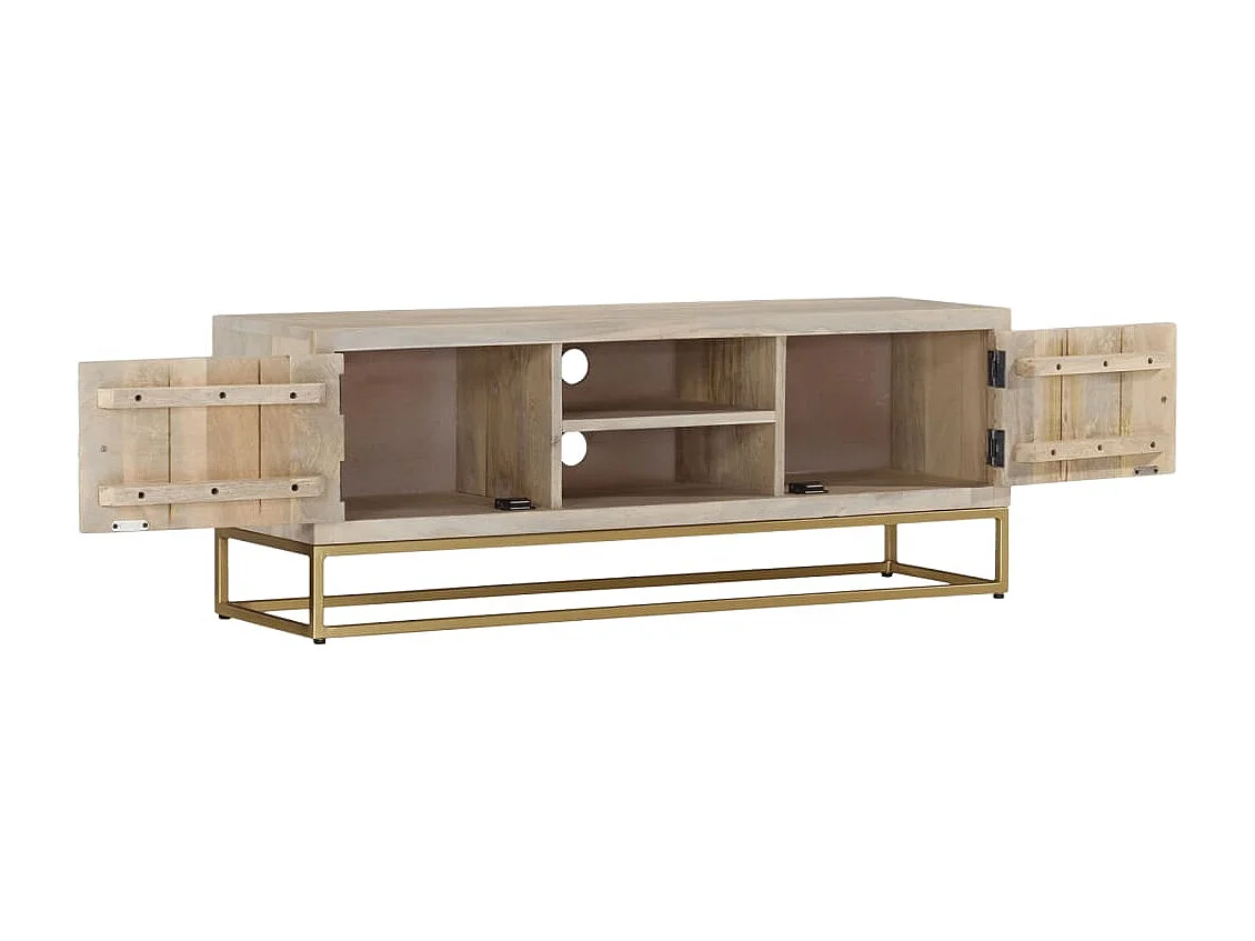 Meuble TV 110x30x40 cm bois de manguier massif blanchi