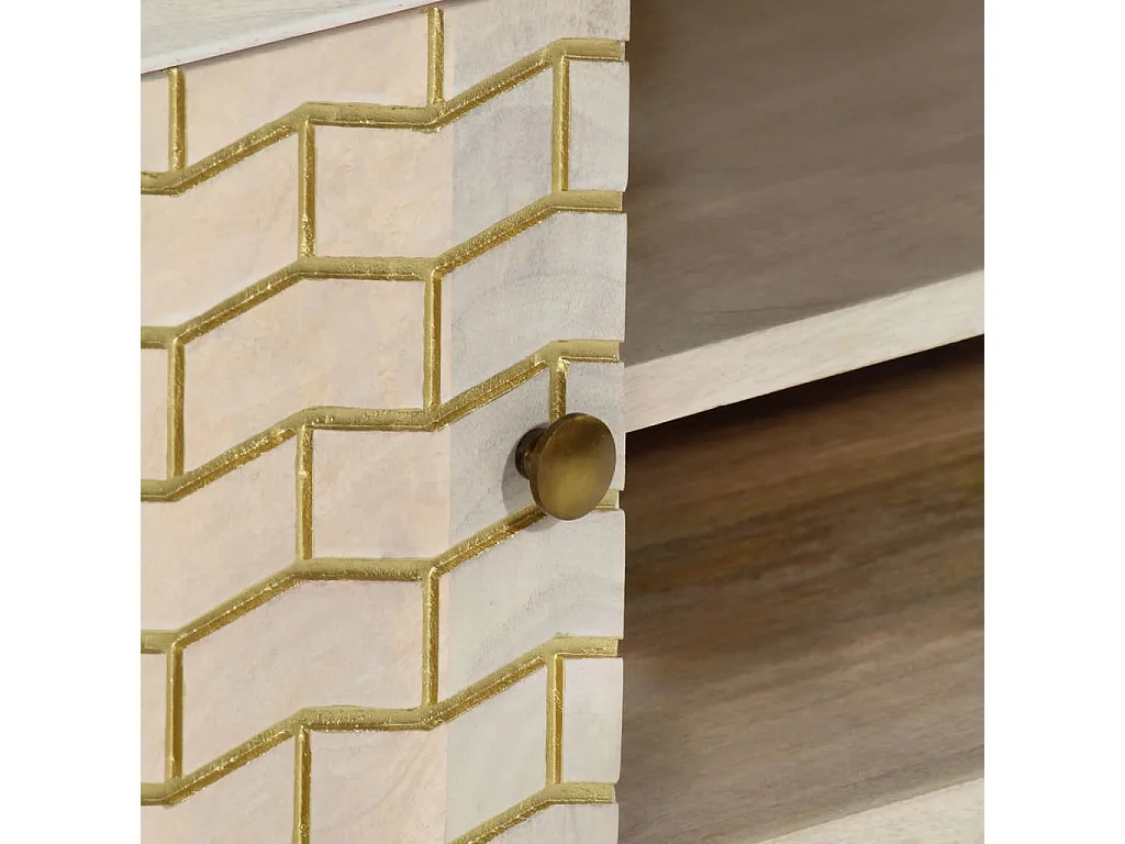 Meuble TV 110x30x40 cm bois de manguier massif blanchi