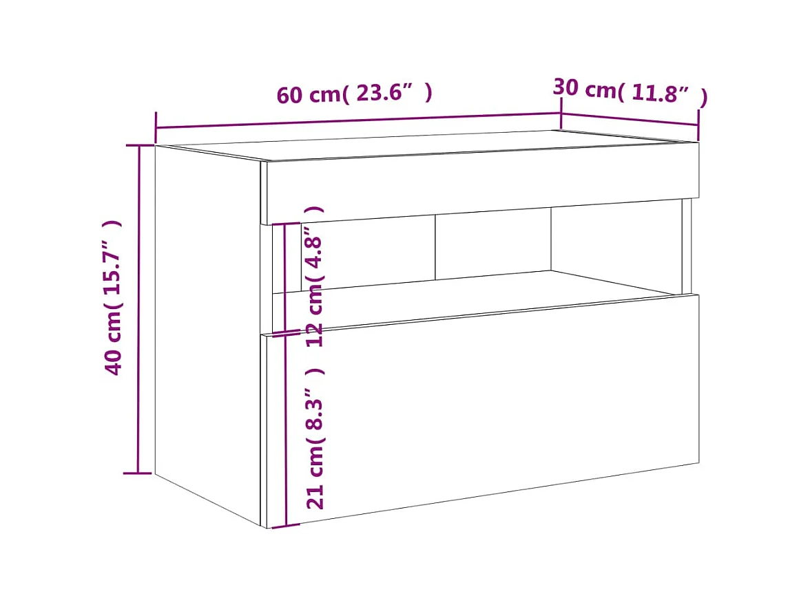 Meuble TV mural avec lumières LED blanc 60x30x40 cm