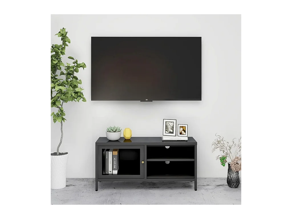 Mobile TV Antracite 90x30x44 cm in Acciaio e Vetro
