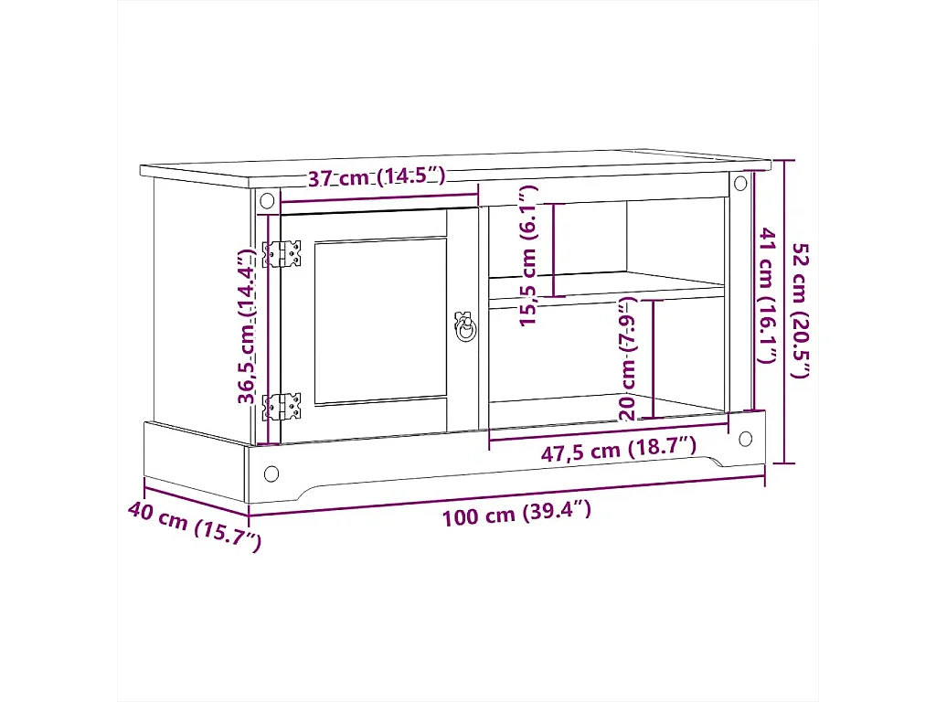 Meuble TV Corona 100x40x52 cm bois de pin massif