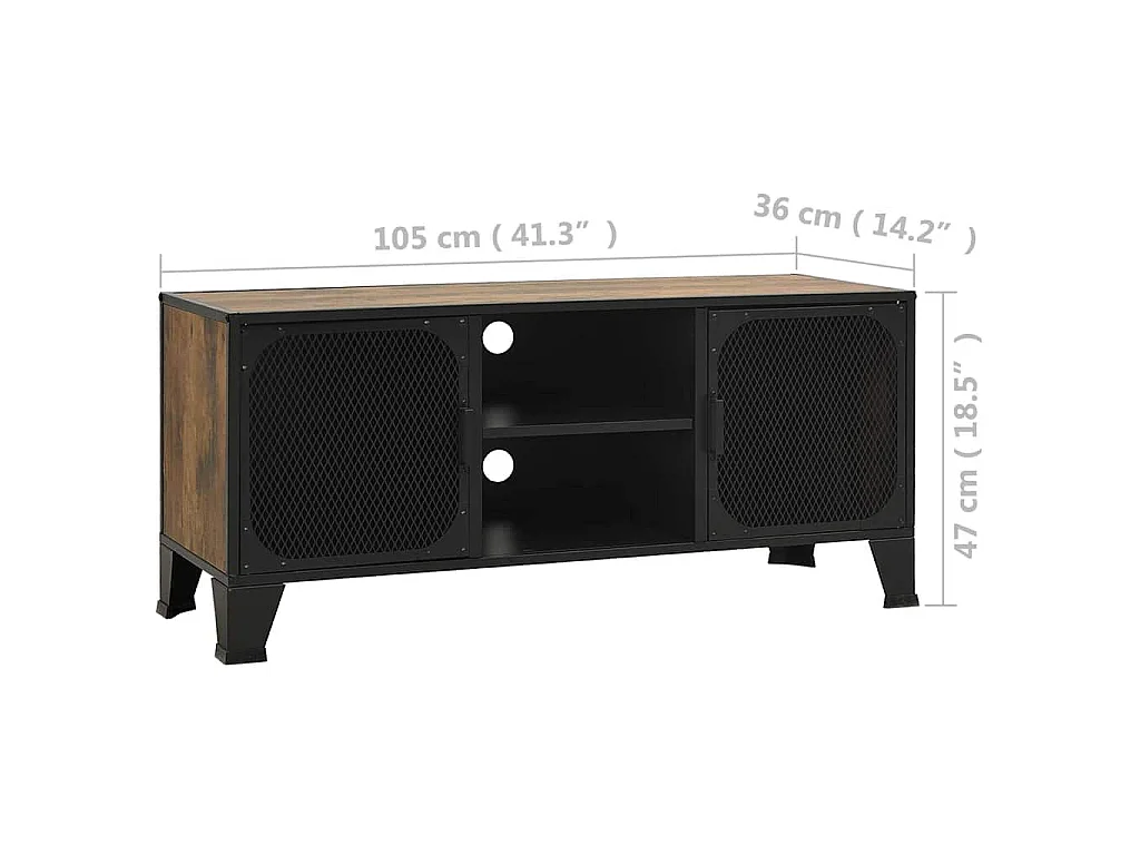 Meuble TV Marron rustique 105x36x47 cm Métal et MDF