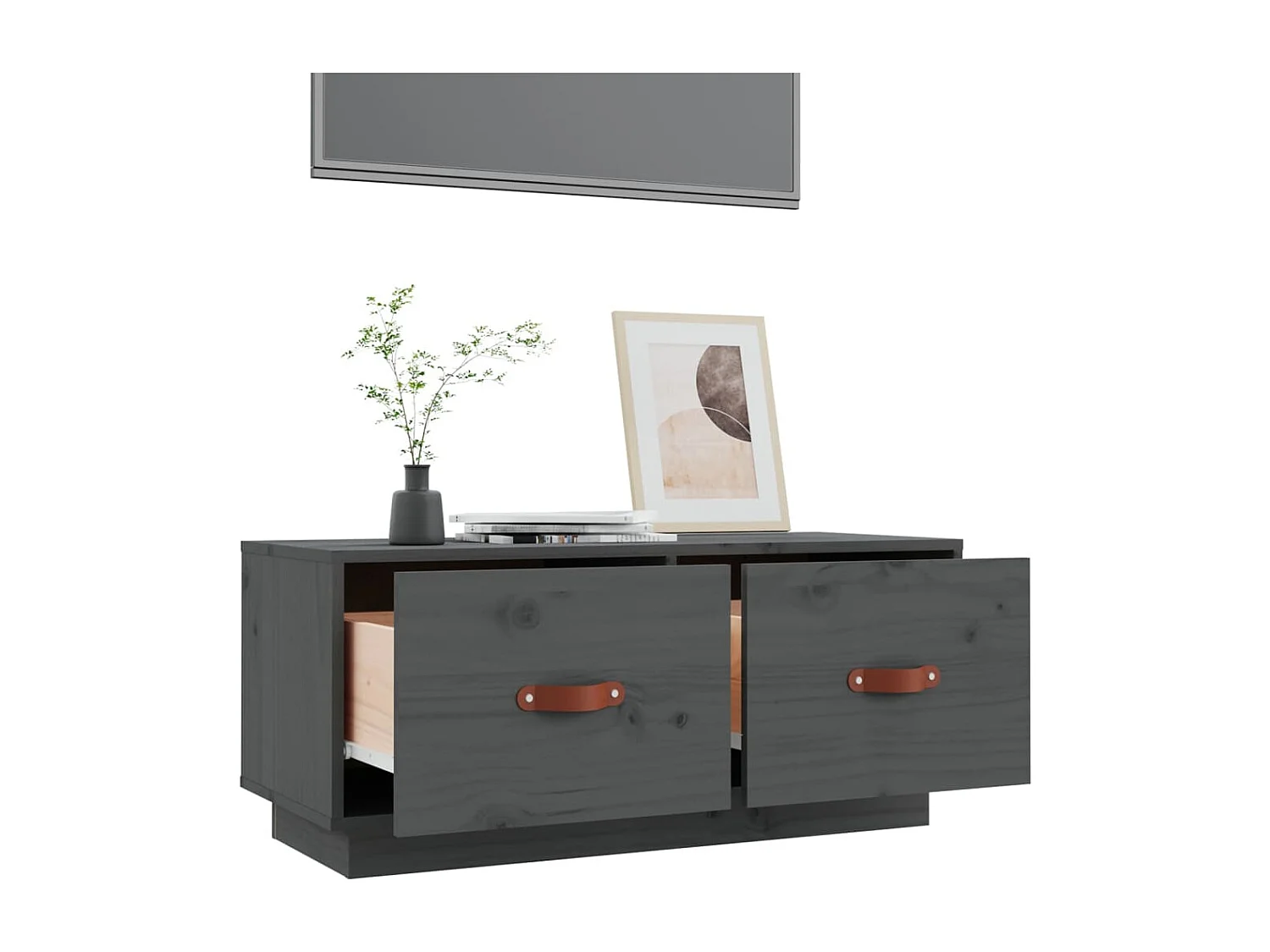 Mueble de TV de madera maciza de pino gris 80x34x35 cm