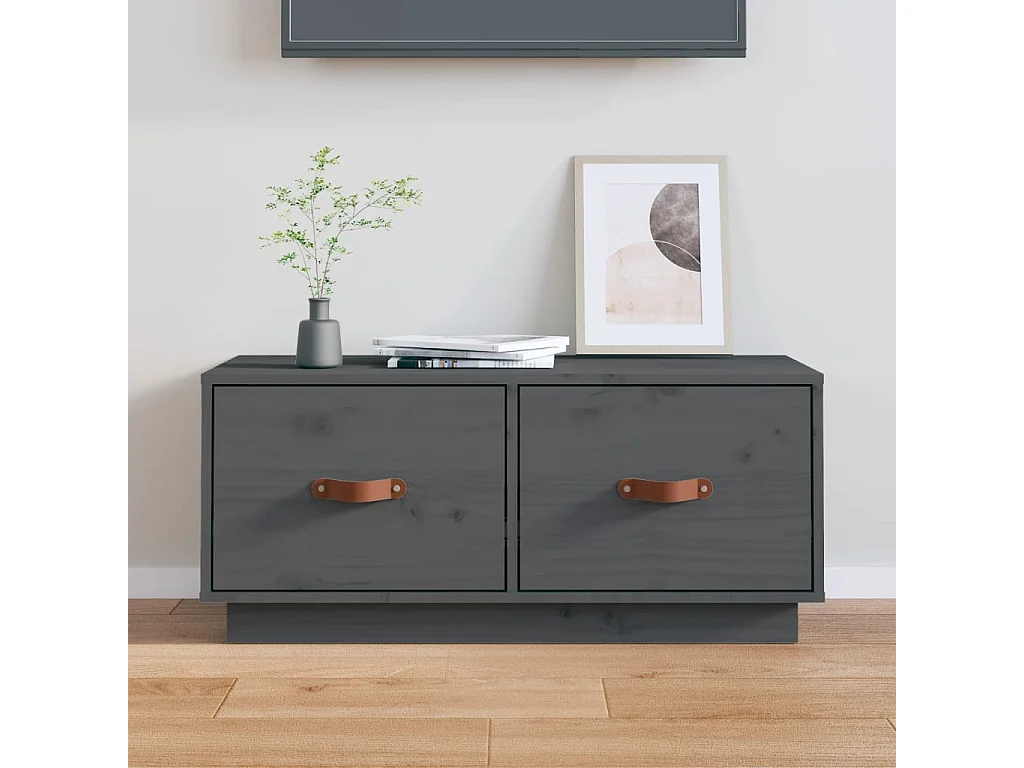 Mobile Porta TV Grigio 80x34x35 cm in Legno Massello di Pino