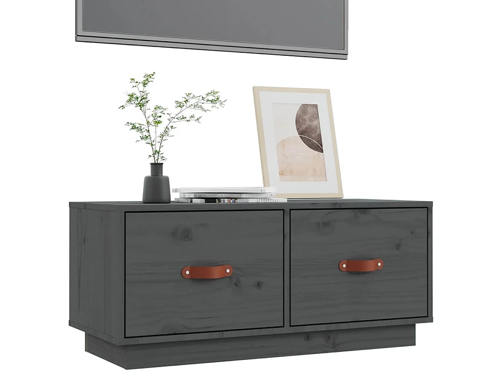 Mobile Porta TV Grigio 80x34x35 cm in Legno Massello di Pino