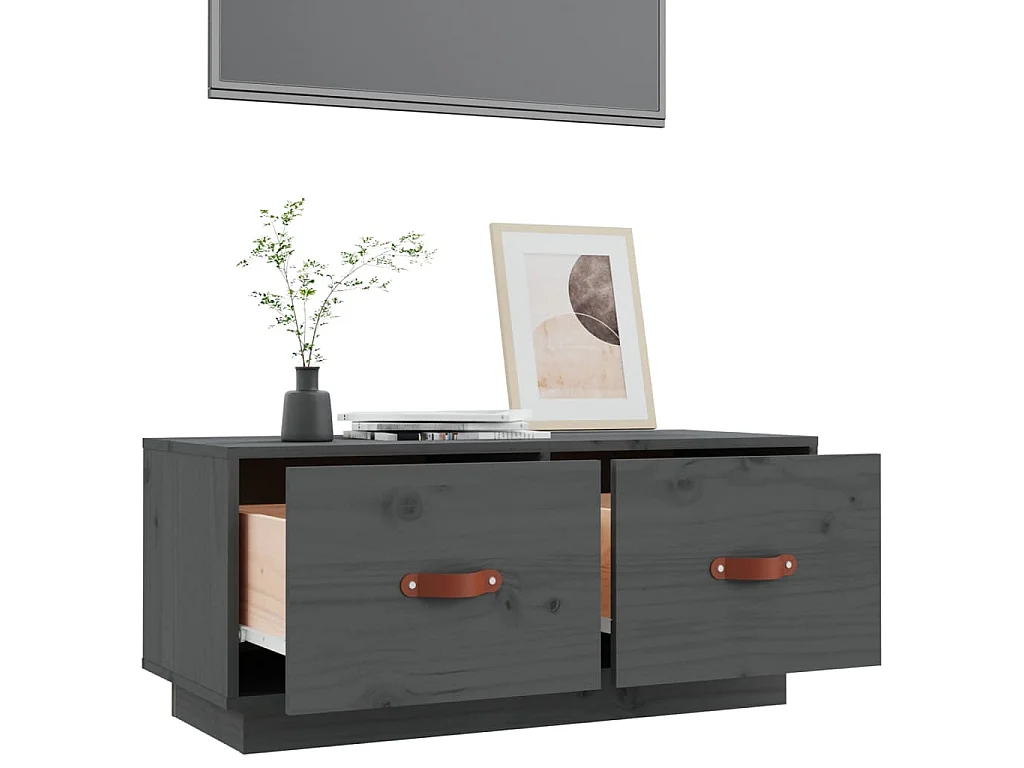Mobile Porta TV Grigio 80x34x35 cm in Legno Massello di Pino