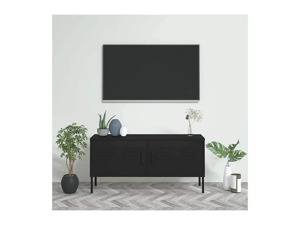 Meuble TV Noir 105x35x50 cm Acier