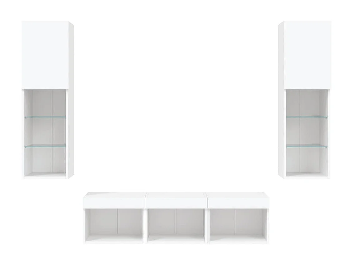 Unités murales TV avec LED 5 pcs blanc bois d'ingénierie