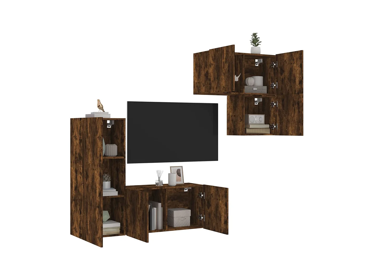 Unités murales TV 4 pcs chêne fumé bois d'ingénierie