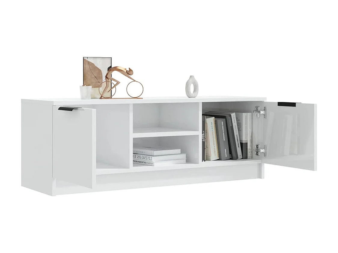Mueble de TV madera contrachapada blanco brillo 102x35x36,5 cm