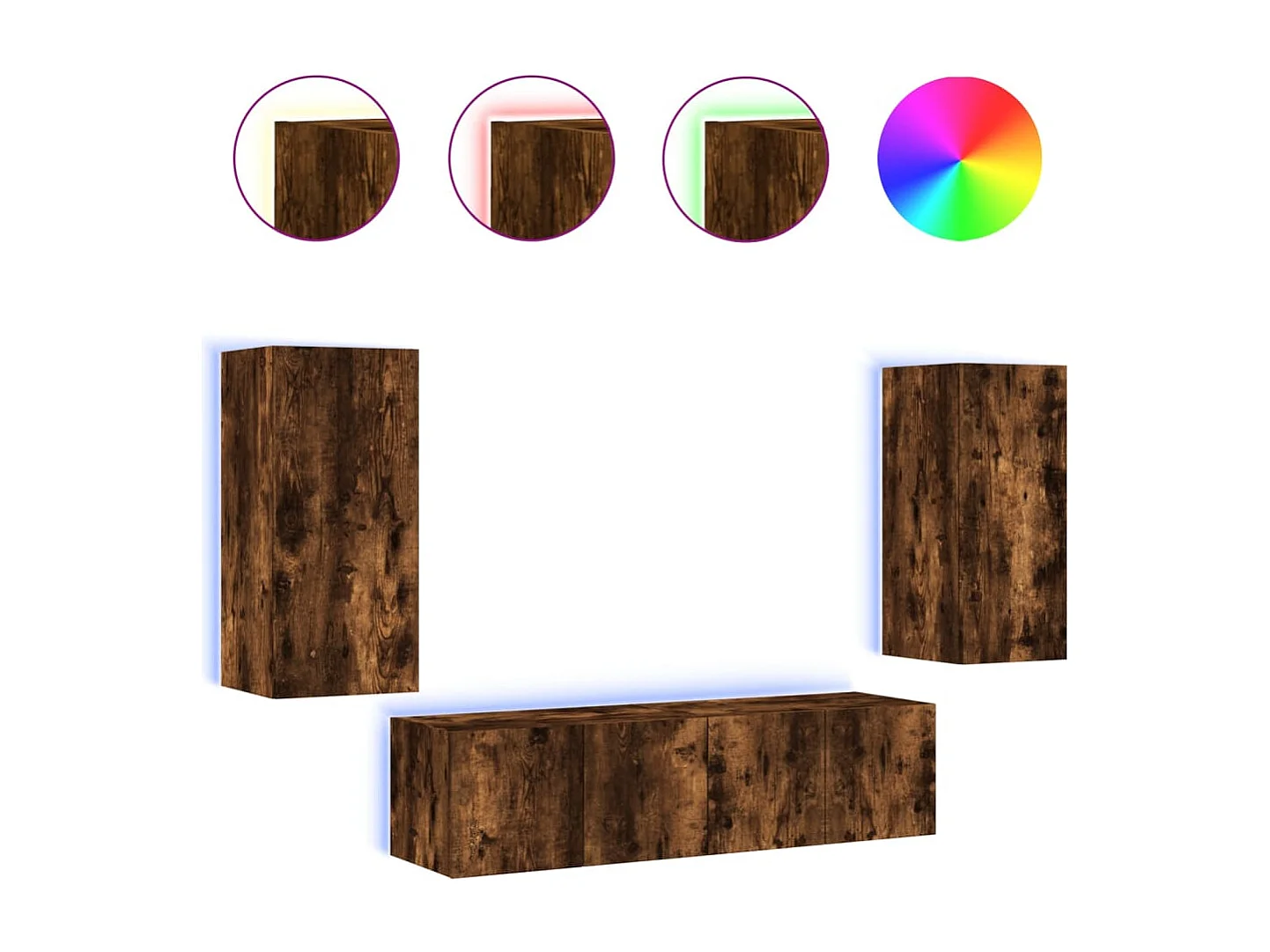 Unités murales TV avec LED 4 pcs chêne fumé bois d'ingénierie