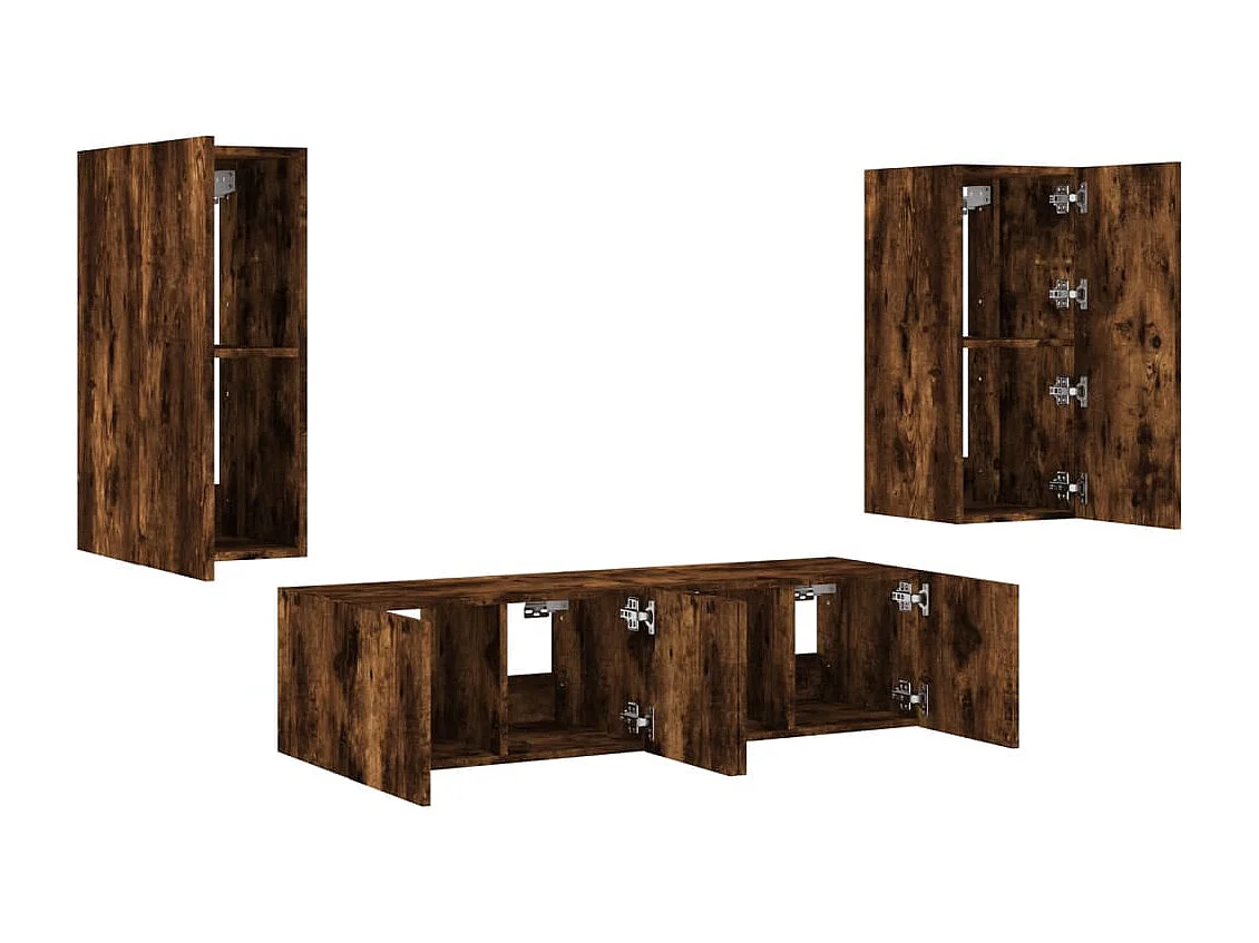 Unités murales TV avec LED 4 pcs chêne fumé bois d'ingénierie