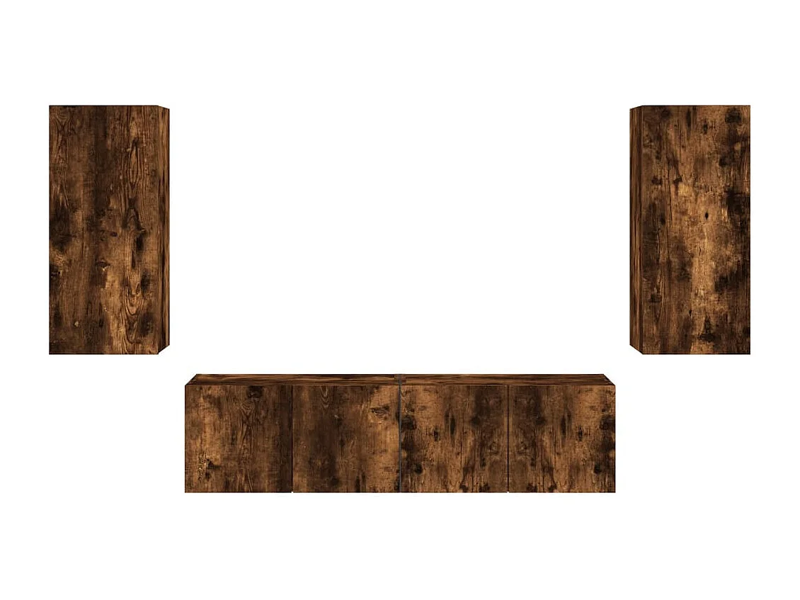 Unités murales TV avec LED 4 pcs chêne fumé bois d'ingénierie