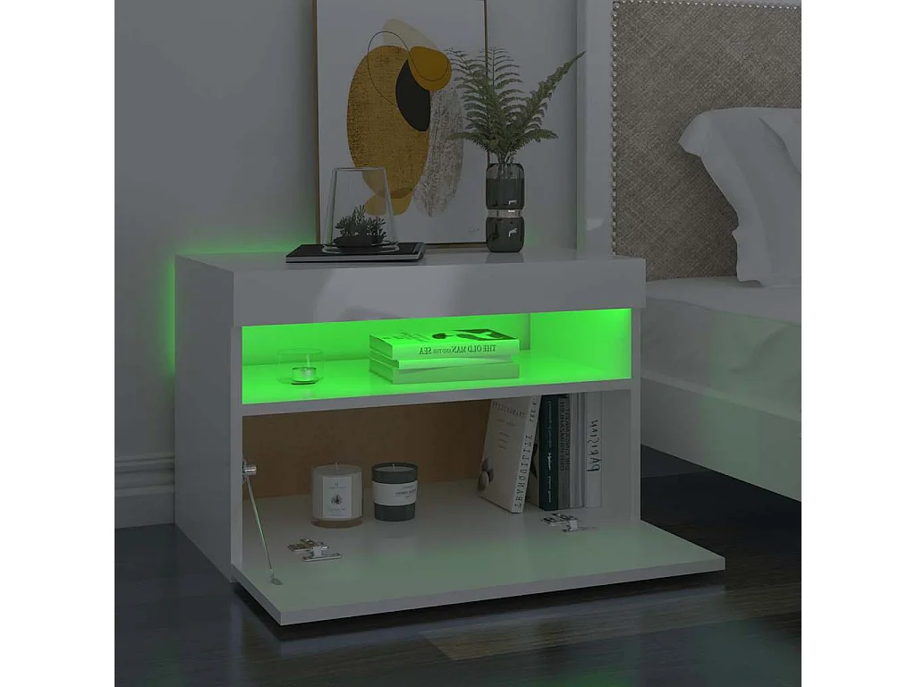 Meuble TV avec lumières LED blanc brillant 60x35x40 cm