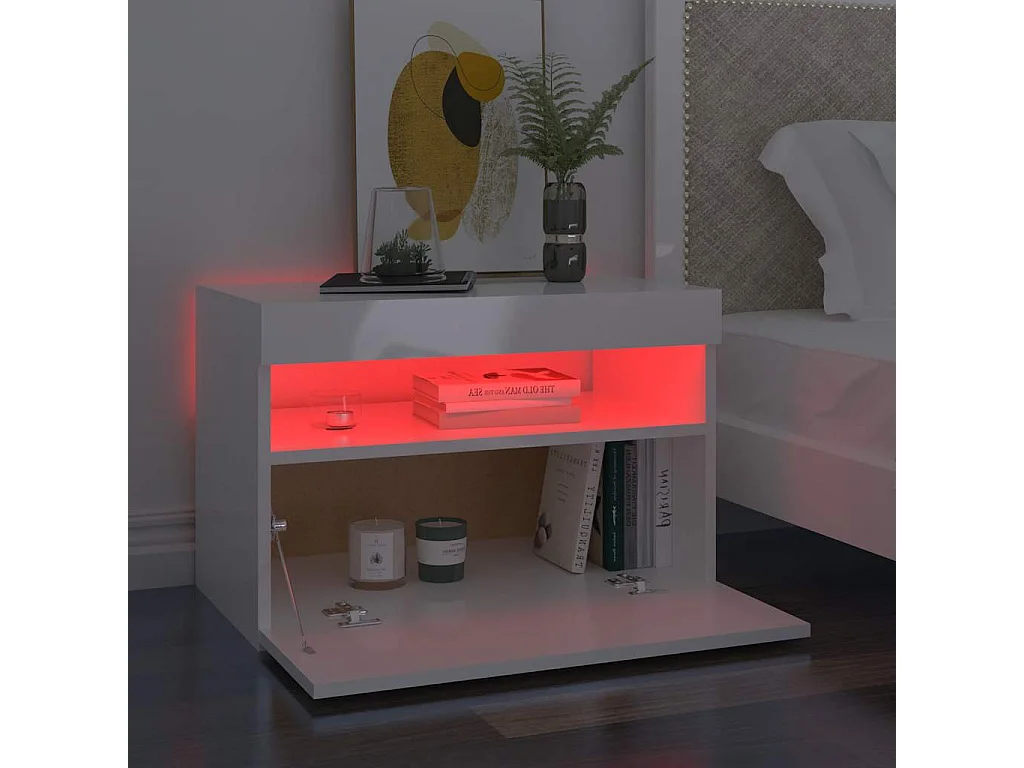 Meuble TV avec lumières LED blanc brillant 60x35x40 cm