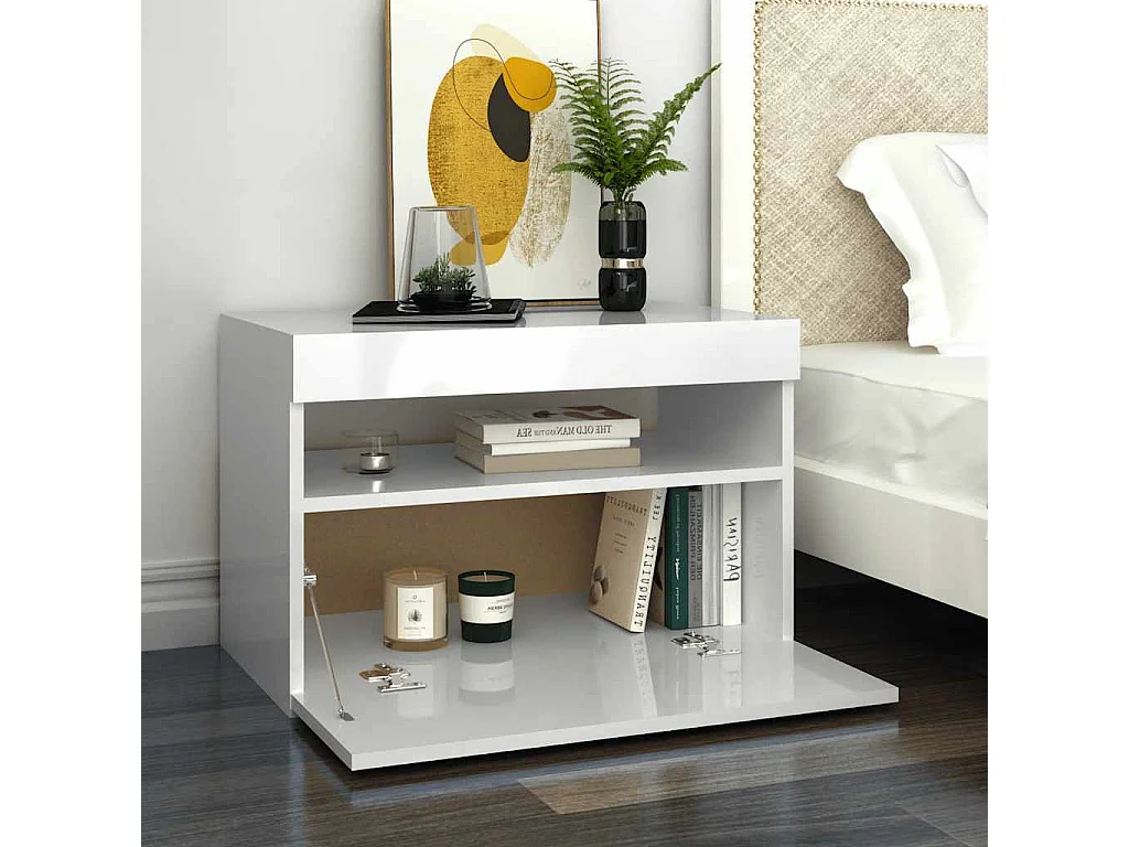 Meuble TV avec lumières LED blanc brillant 60x35x40 cm