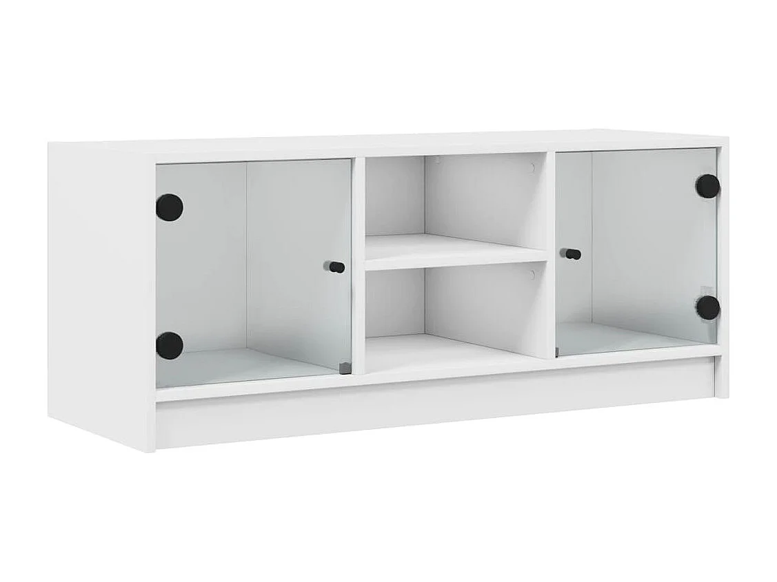 Mobile Porta TV con Ante in Vetro Bianco 102x37x42 cm