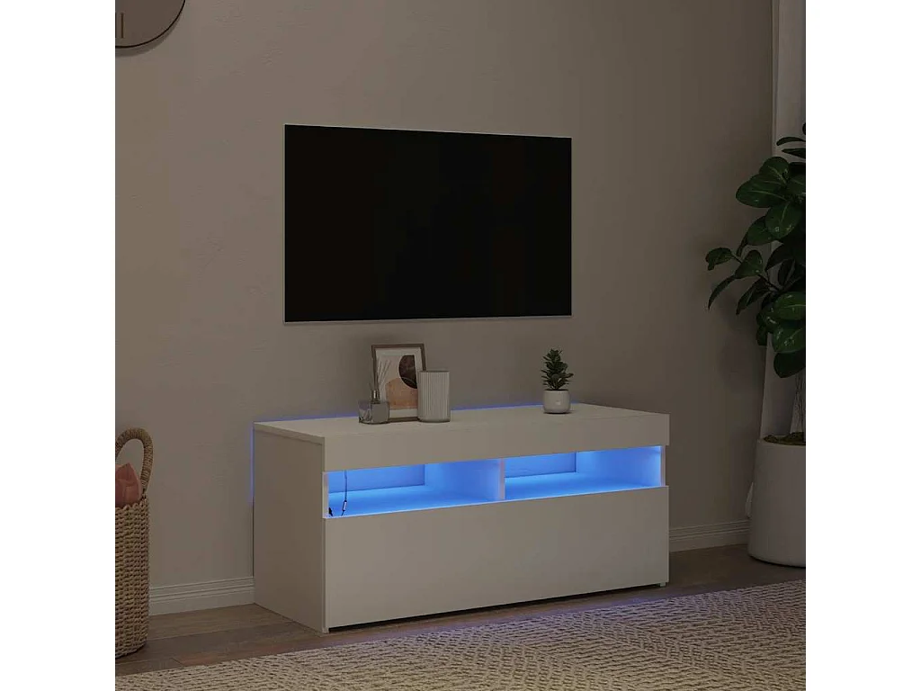 Meuble TV avec lumières LED blanc 90x35x40 cm