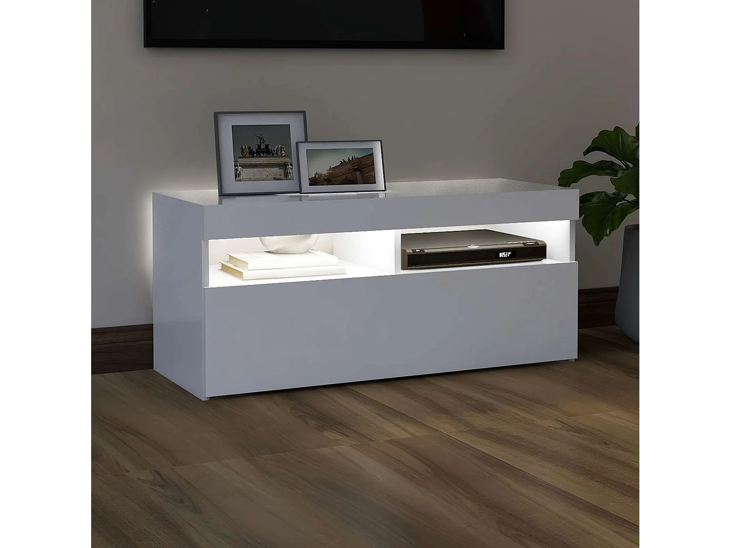 Meuble TV avec lumières LED blanc 90x35x40 cm