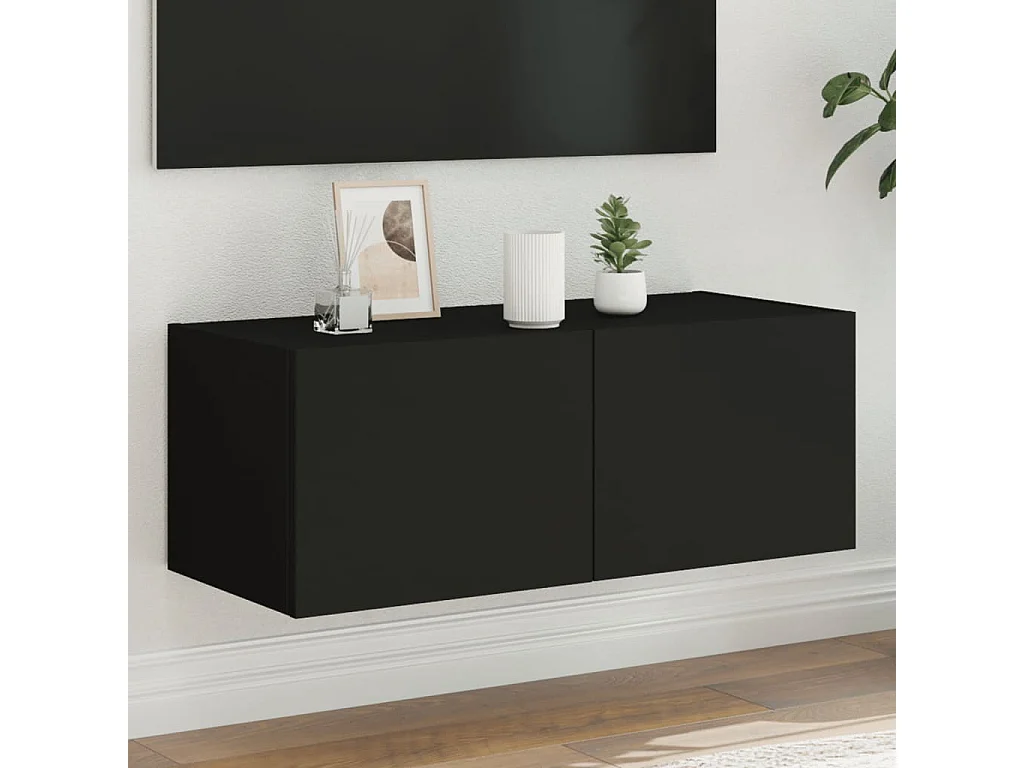 TV-Wandschrank mit LED-Leuchten Schwarz 80x35x31 cm