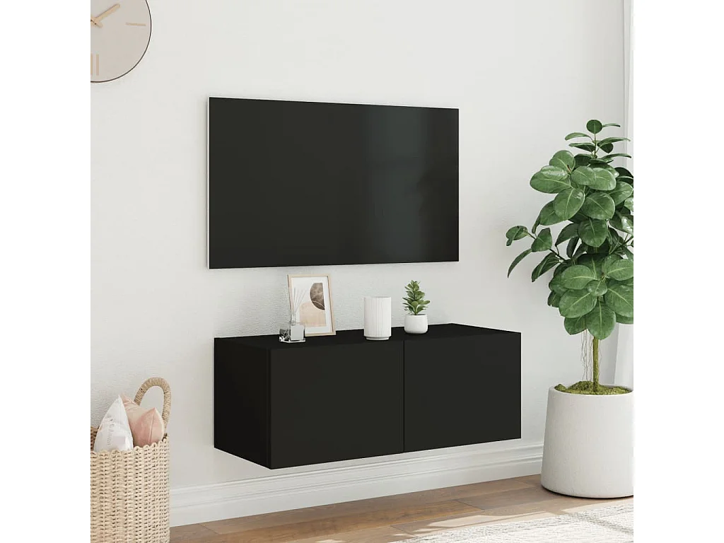 TV-Wandschrank mit LED-Leuchten Schwarz 80x35x31 cm