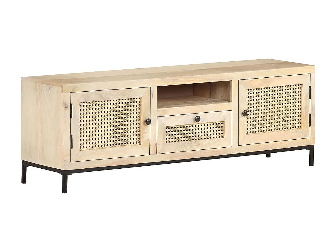 Meuble TV 120x30x40 cm Bois de manguier et canne naturelle