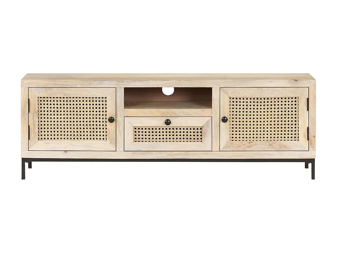 Meuble TV 120x30x40 cm Bois de manguier et canne naturelle