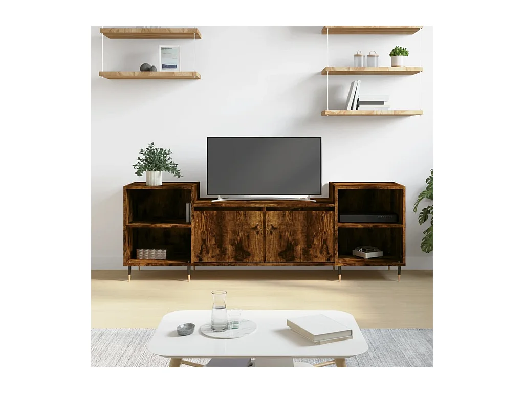 Meuble TV Chêne fumé 160x35x55 cm Bois d'ingénierie