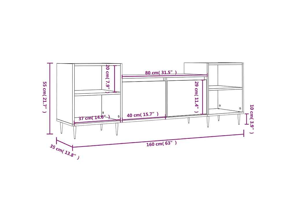 Mueble para TV madera contrachapada roble ahumado 160x35x55 cm