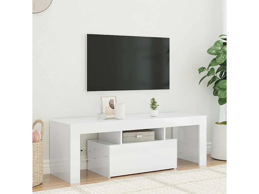 TV-Schrank mit LED-Leuchten Hochglanz-Weiß 120x35x40 cm