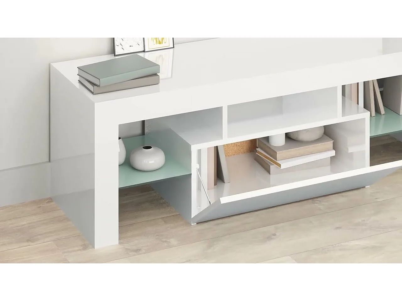 Meuble TV avec lumières LED blanc brillant 120x35x40 cm