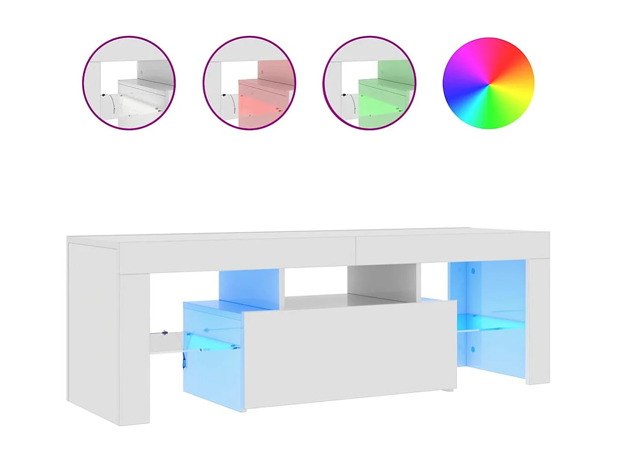 Meuble TV avec lumières LED blanc brillant 120x35x40 cm