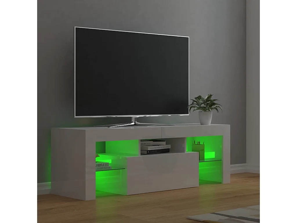 Meuble TV avec lumières LED blanc brillant 120x35x40 cm