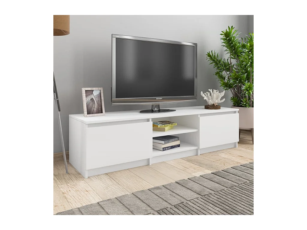 Meuble TV Blanc 140x40x35,5 cm Bois d'ingénierie