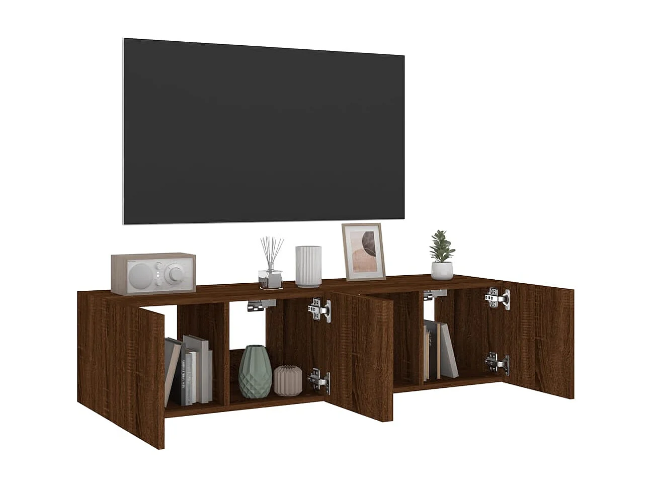 Meubles TV muraux lumières LED 2 pcs chêne marron 60x35x31 cm