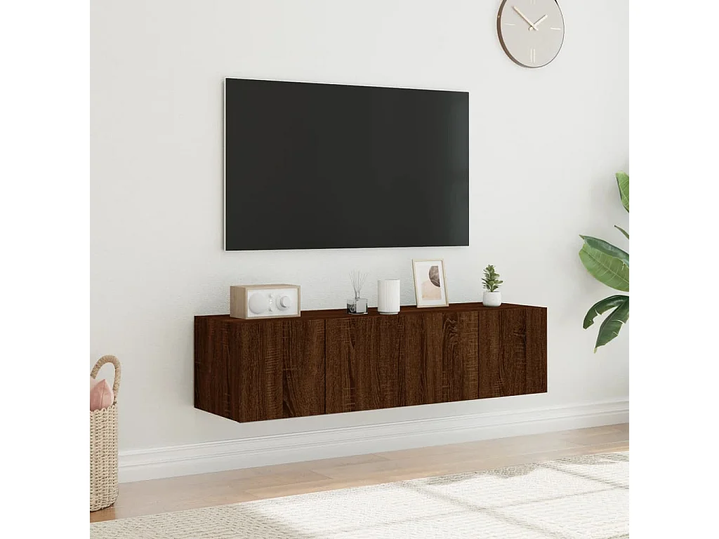 Móveis de parede para TV com luzes LED 2 pcs carvalho castanho