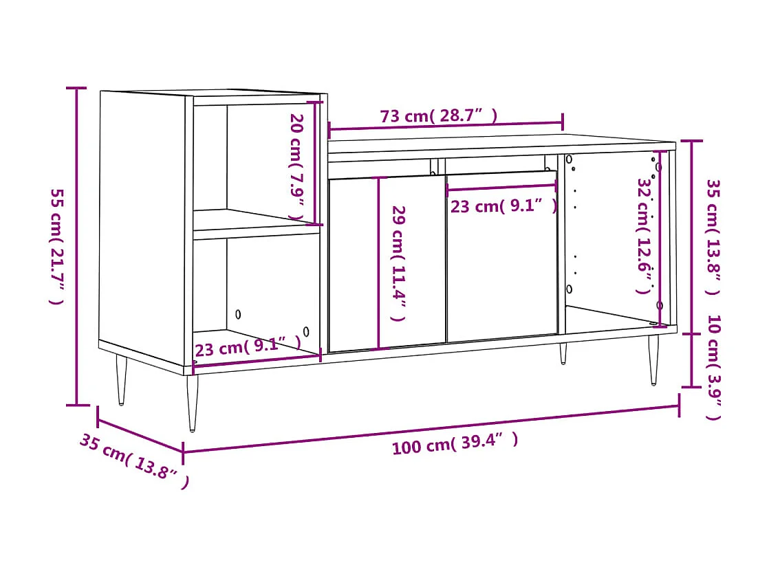 Meuble TV Gris béton 100x35x55 cm Bois d'ingénierie