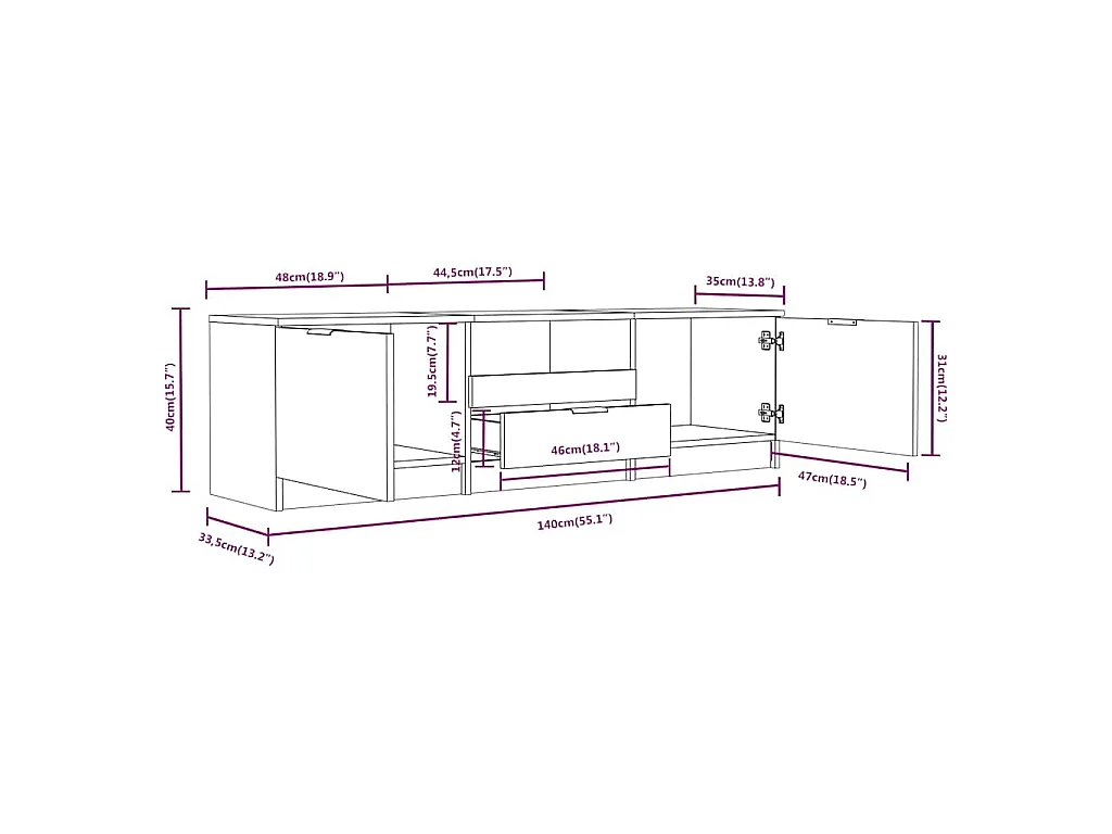 TV-Schrank Betongrau 140x35x40 cm Holzwerkstoff