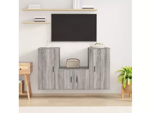 Kauf Unique 3-tlg. TV-Schrank-Set Grau Sonoma Holzwerkstoff