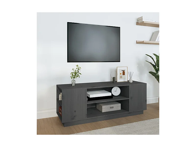 Mueble de TV madera maciza de pino gris 110x35x40,5 cm