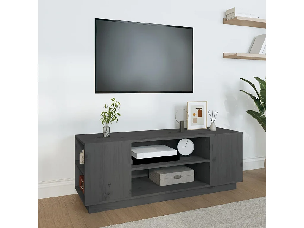 Mueble de TV madera maciza de pino gris 110x35x40,5 cm