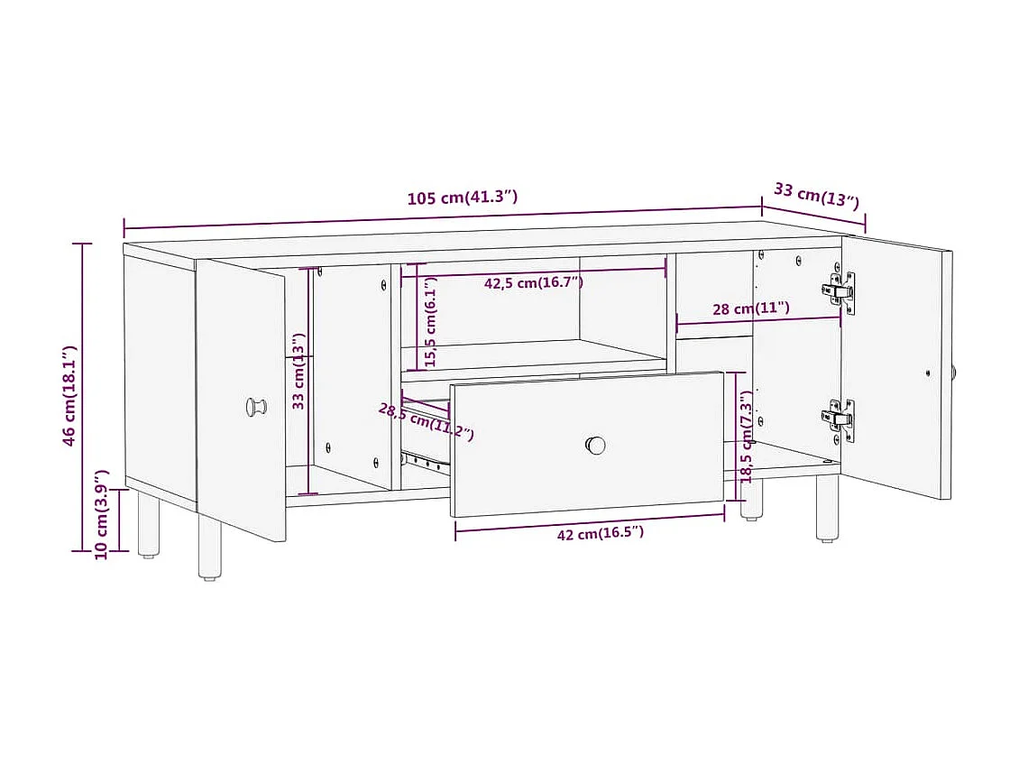 Móvel de TV 105x33x46 cm madeira de mangueira maciça